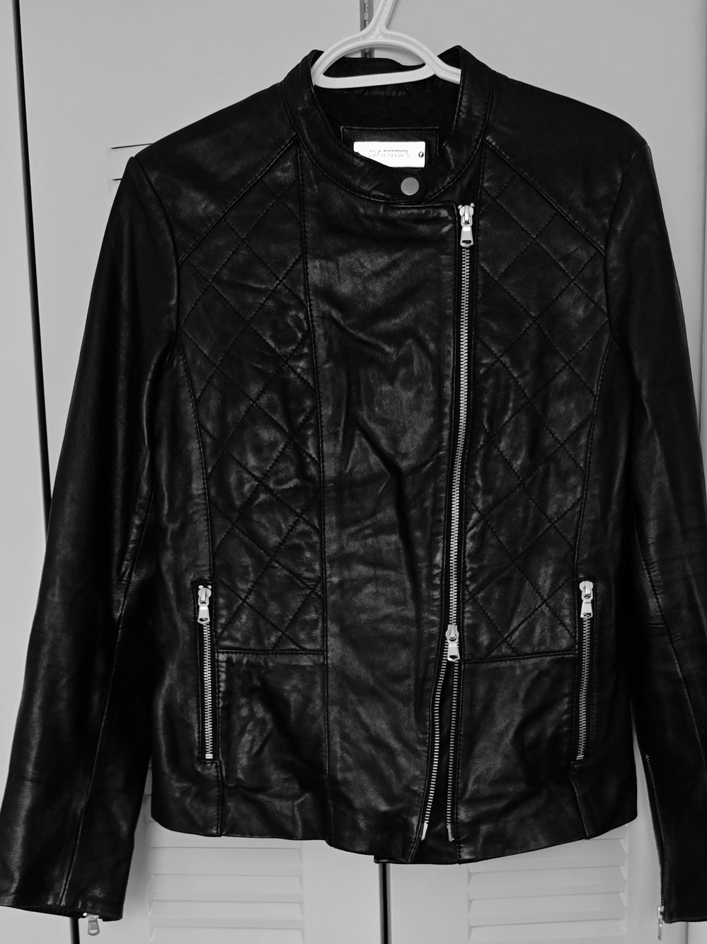 Danier Black Genuine Leather Quilted Moto Jacket - Asymmetric Zip Size S
